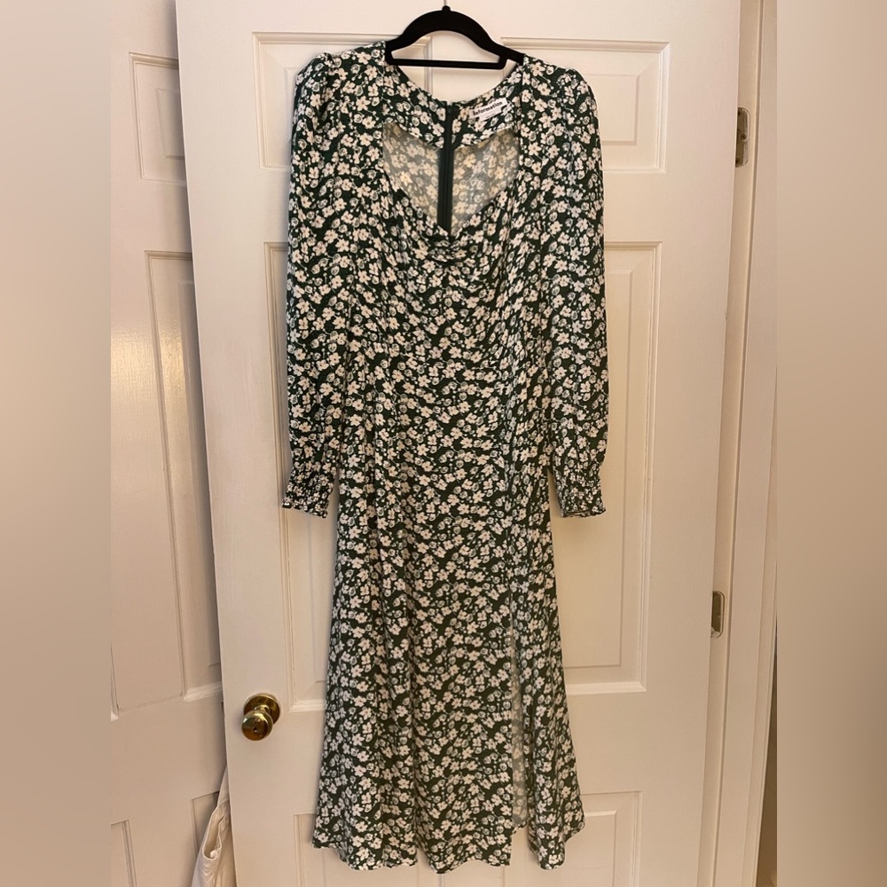 Reformation Green and White Floral Print Dress
